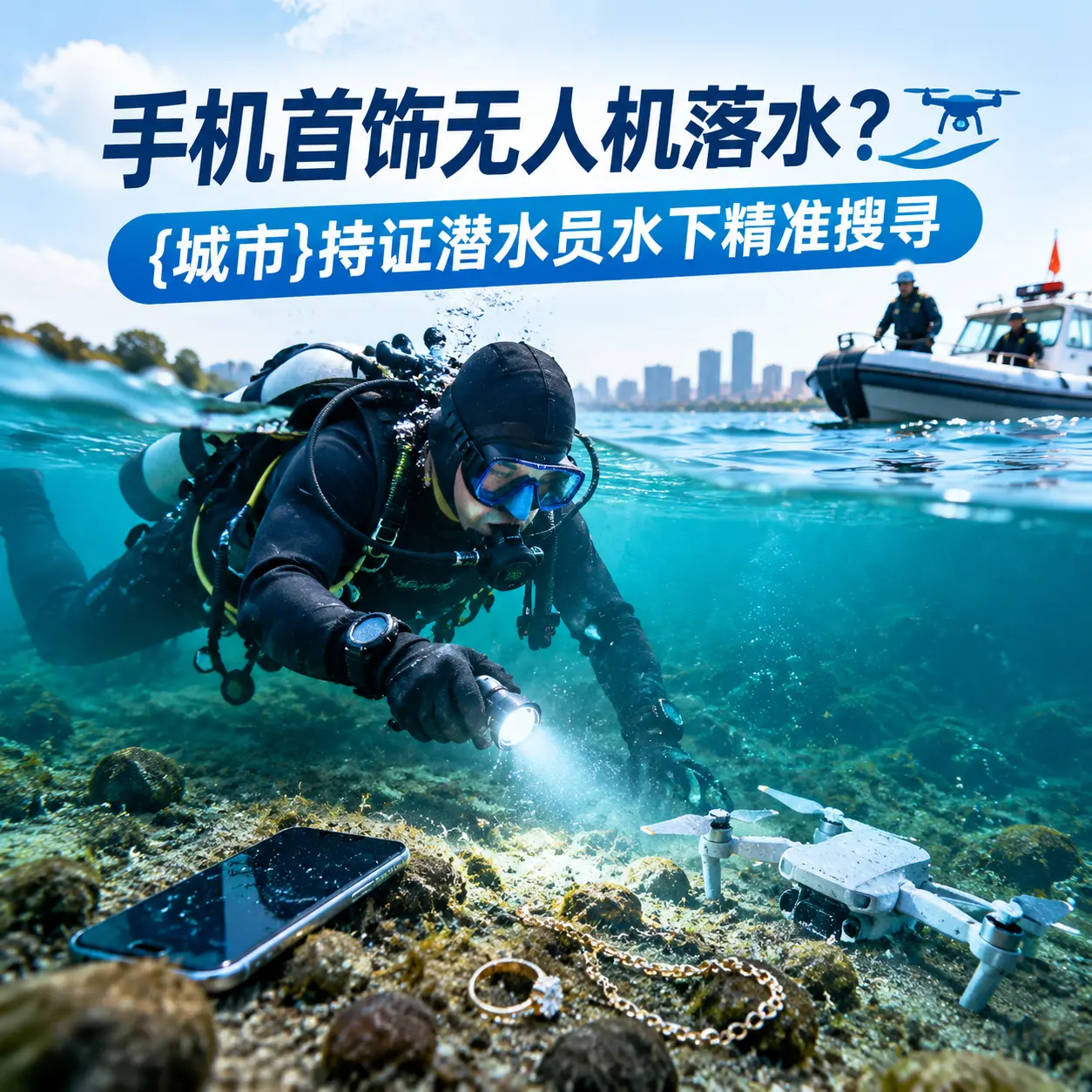 手机首饰无人机落水？蒙城持证潜水员水下精准搜寻