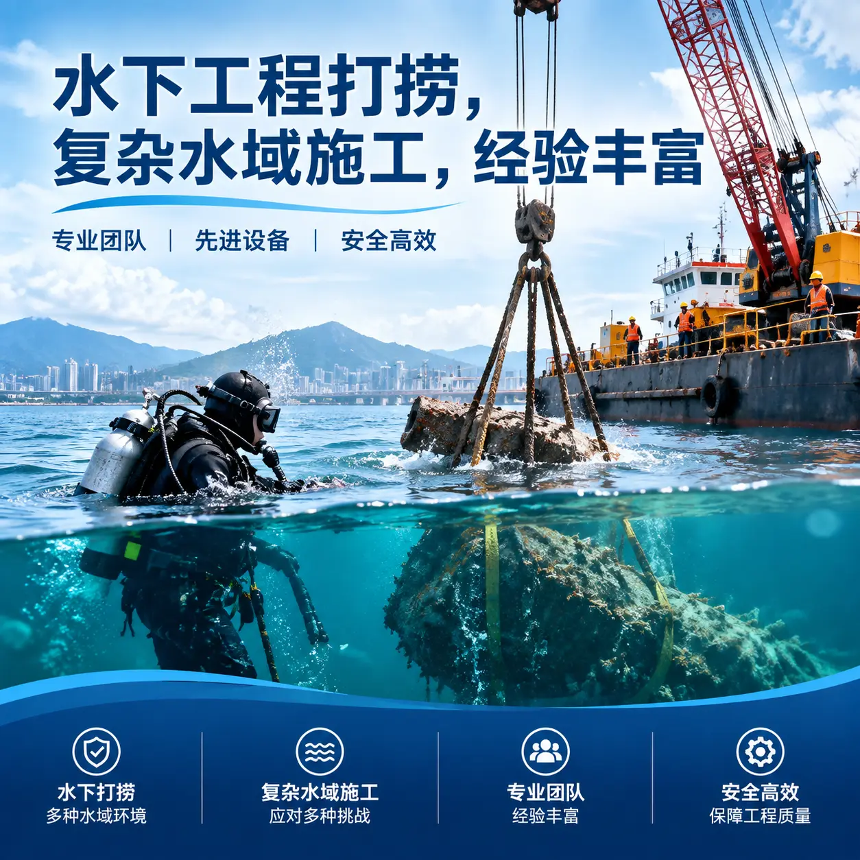 水下工程打捞，复杂水域施工，经验丰富蒙城